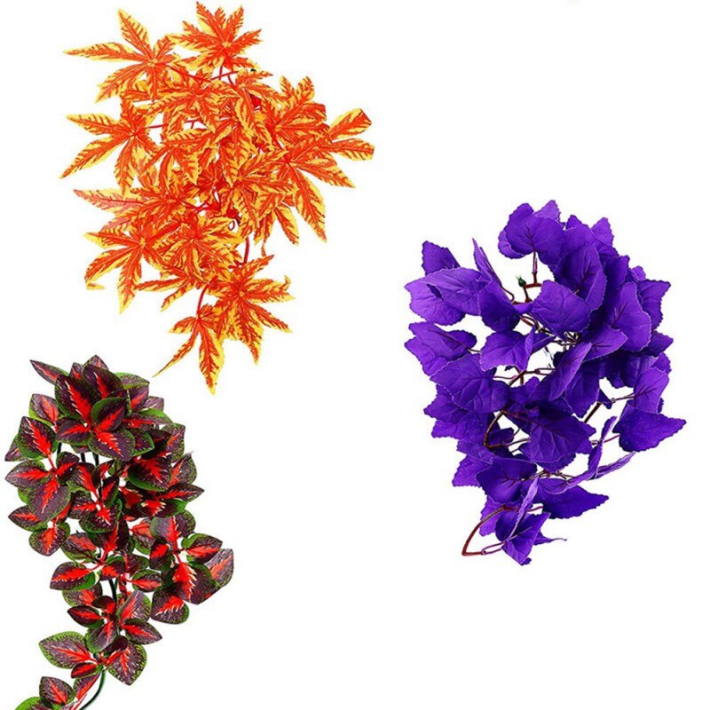 Plant Reptile Breed Box Scenery Simulation Plant Rattan 3 Package 6 Artificial Plant Vines Wall Hanging Simulation Leaves Decor: Dark Brown