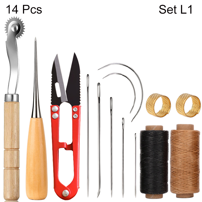 Leather Stitching Tools Kit with Hand Sewing Needles Awl Thimble Waxed Thread Set for DIY Leather Craft Shoemaker Repairs: Pure White