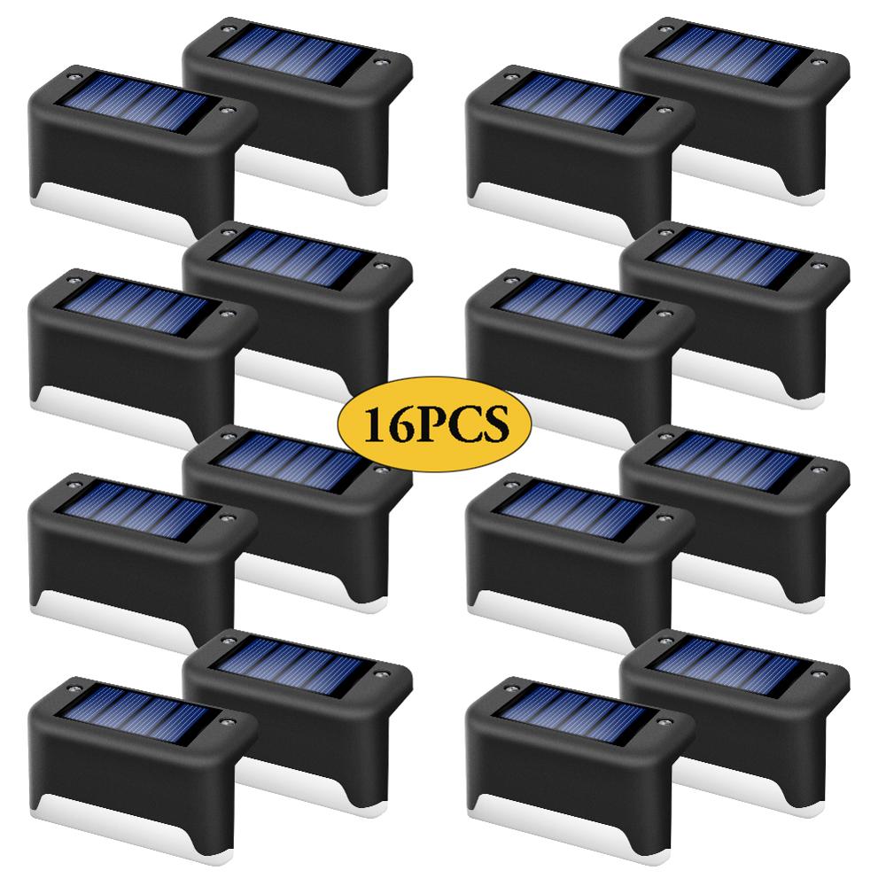 Luces Solares LED escalera de sendero luz exterior lámpara de paso jardín valla de patio pared paisaje lámpara Solar luz nocturna al aire libre: 16PCS Black