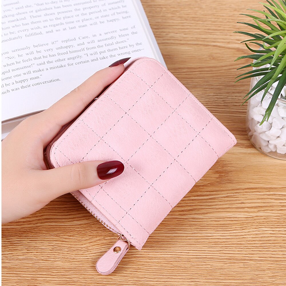 Women Short Wallets PU Leather Female Plaid Purses Nubuck Card Holder Wallet Woman Small Zipper Wallet With Coin Purse: 6