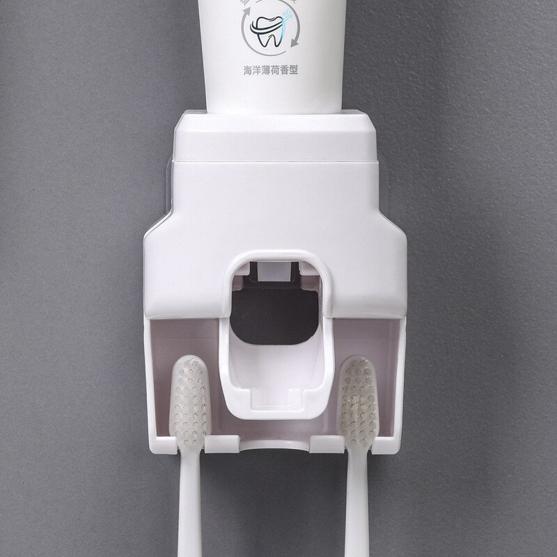 Wall Mount Automatic Toothpaste Dispenser and Small Toothbrush Holder Toothpaste Squeezer for Family Shower Bathroom