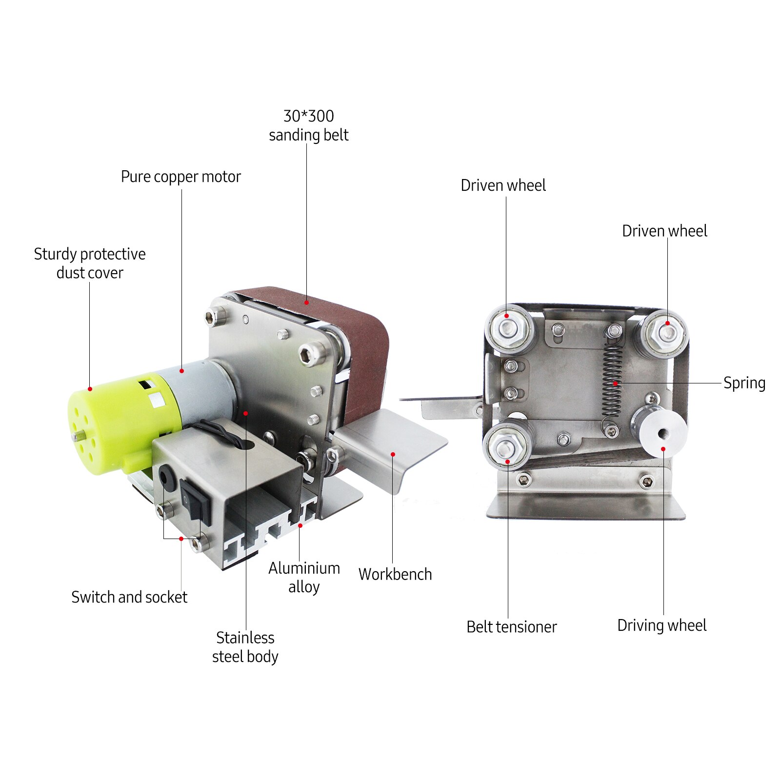 Belt Sander Electric Sanding Polishing Grinding Machine 7 Variable Speed with 10 Sanding Belts for Polishing Wood Acrylic Metal