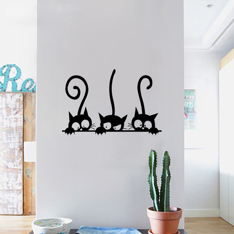 Drie grappige katten Muursticker Interieur kinderkamer woonkamer Achtergrond decoratie muurschilderingen Decals Leuke stickers animal