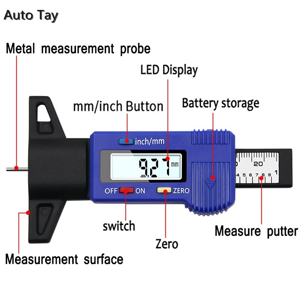 Digital Car Tyre Tire Tread Depth Gauge Meter Auto Tire Wear Detection Measuring Tool Caliper Thickness Gauges Monitoring System