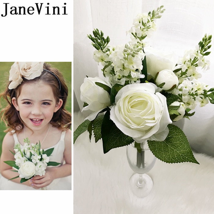 Janevini kunstbloemenmeisjesboeket wit roze blauw roos zijden bruidsmeisjes bruidshandbloemen rood klein bruidsboeket
