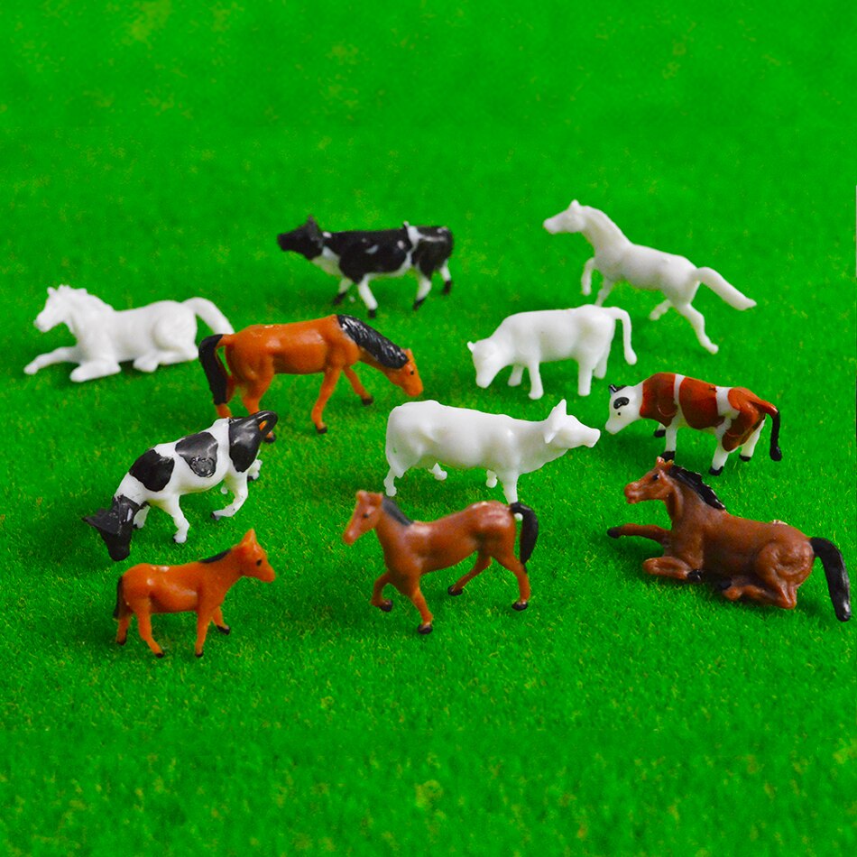 HO 1:87 Diorama Model Cows Horse Sheep Plastic Animal Toys DIY Model Making Sand Table Building Layout Farm Scene 10pcs/lot