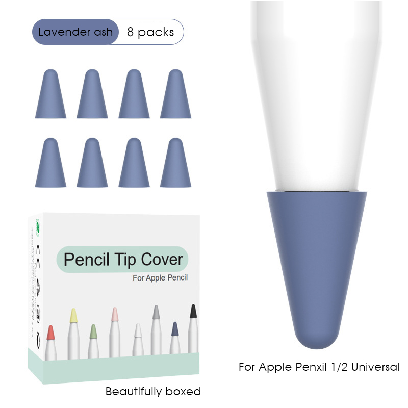 8 stk farver silikone blød udskiftning tip sag nib cover hud til æble blyant 1st 2nd stylus touchscreen pen tip cover covers: Lavendelaske