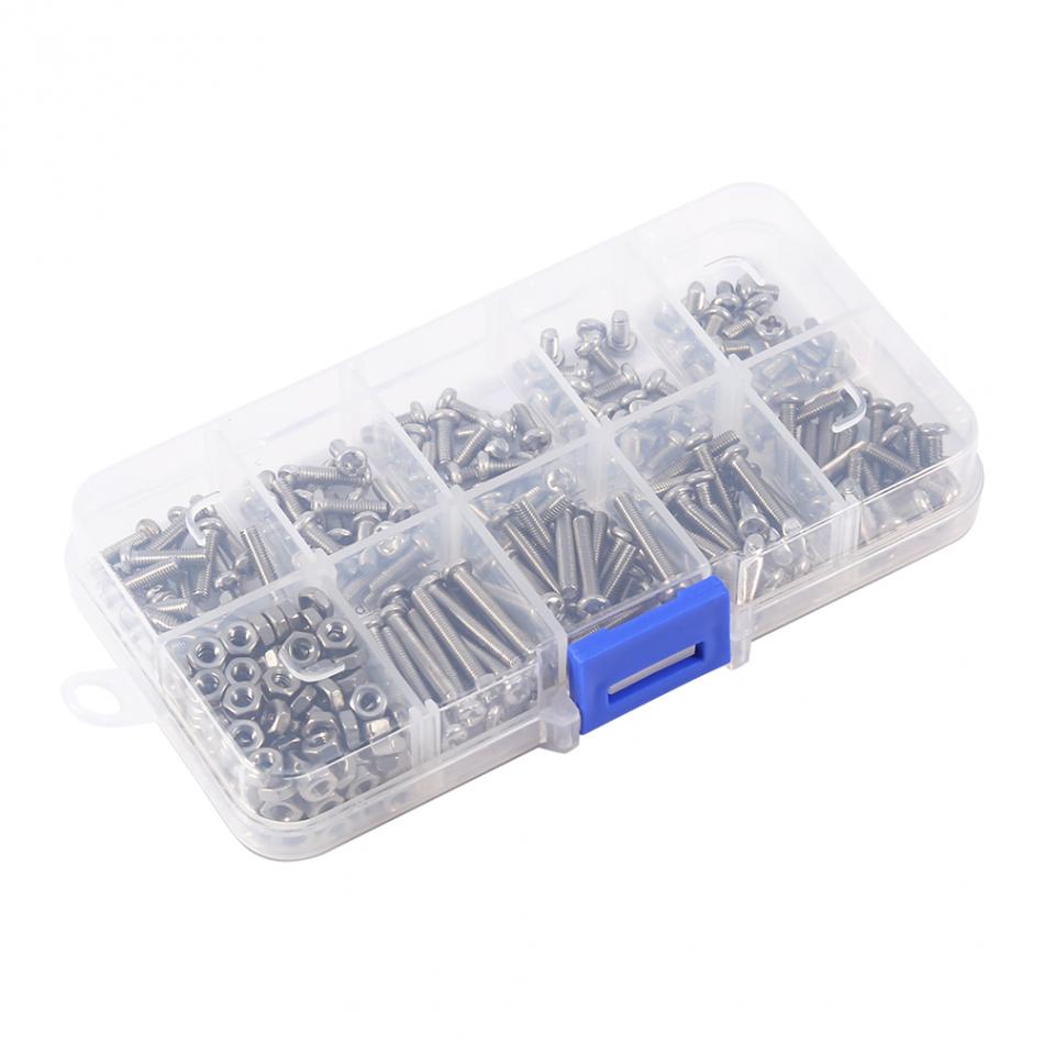 Juego de tuercas y tornillos de acero inoxidable, surtido de tornillos, tuerca M3, Tornillos de cabeza troncocónica, 340 uds.