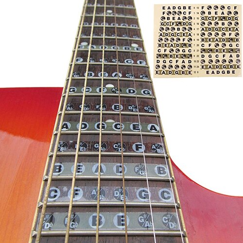 Diapasón de guitarra, calcomanías de notas, diapasón de dedos, pegatina de mapa para principiante