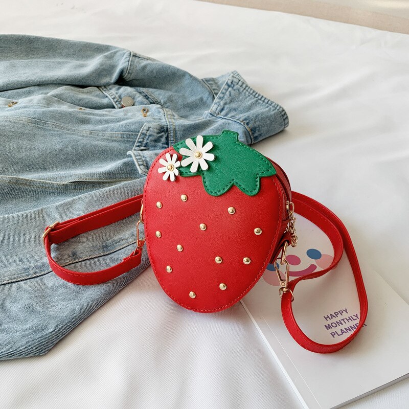 Leuke Pu Leer Meisjes Mini Fruit Portemonnee Kawaii Meisje Aardbei Crossbody Tassen Baby Accessoires Kinderen Portemonnee: Rood