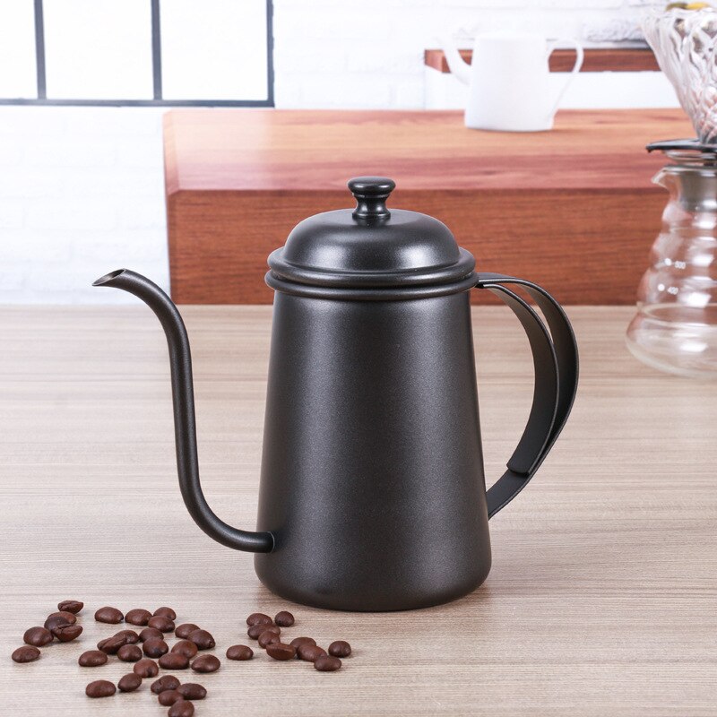 Roestvrij Staal Koffie Pot 650Ml Lange Mond Zwanenhals Uitloop Waterkokers Drip Pot Koffie Makers Werpers Theepot Koffiekan Voor Barista: Black