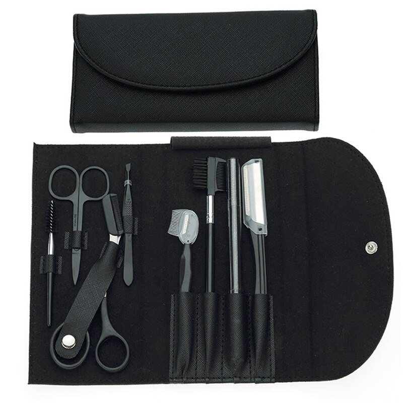 8Pcs Wenkbrauw Cutters Set Eye Brow Trimmer Schaar Gezicht Scheerapparaat Ontharing Scheermes Vrouw Wenkbrauw Shaper Makeup Tools: Black