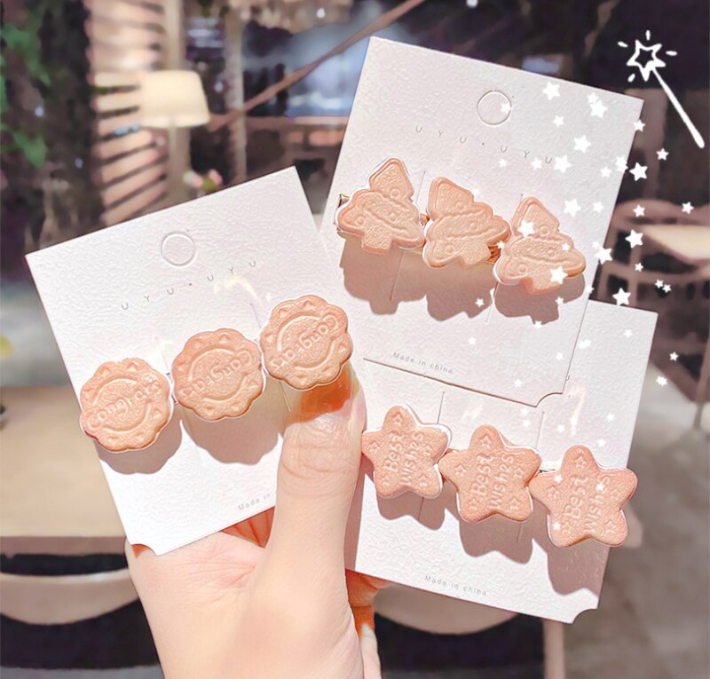 1Pc Eenvoudige Biscuit Haarspeld Vrouwelijke Netto Rode Beer Biscuit Haarspeld Clip Cookie Cartoon Eendenbek Clip Haarspelden Hair Styling Tool