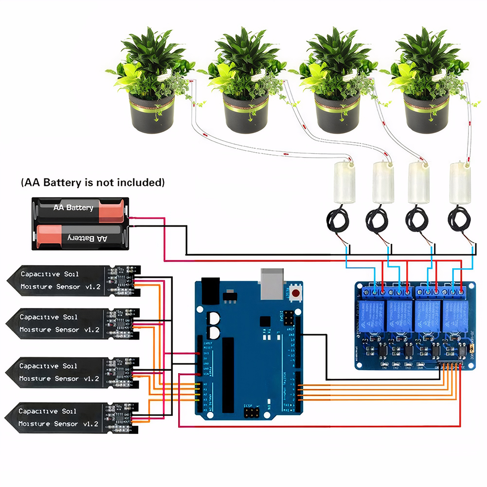 DIY Drip Irrigation System Self Watering DIY Kit 1 Channel 5V Relay Module Automatic Watering Device Water Pump 4M Vinyl Tubing