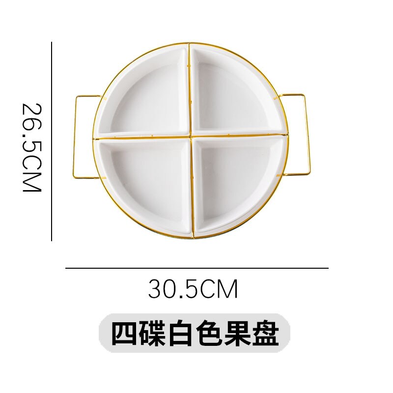 Northern European-Style Ceramic Fruit Dish Dried Fruit Box Hard Fruit Dish Seperated Platter Household Snack Dish Snack Plate: Light Grey