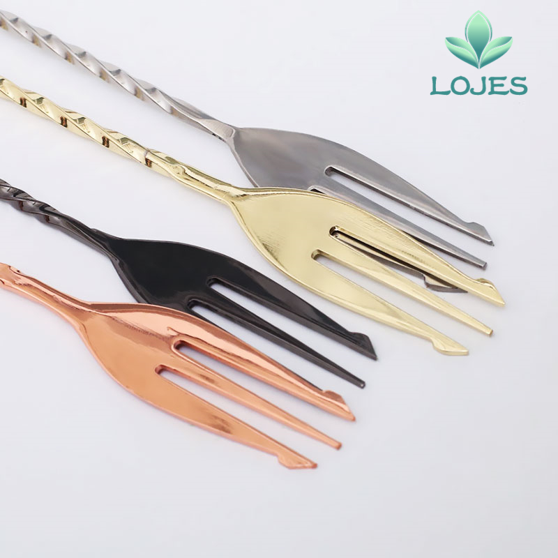 400mm Cocktail Bar Spoon 304 Stainless Steel Bar Spoon With Fork Twisted Mixing Stir Spoon Bar Tool