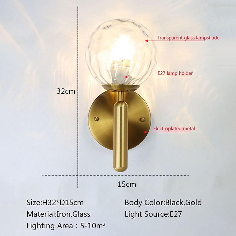 Nordisk moderne væglampe ved siden af soveværelset glaskugle led væglamper armaturer wandlampe belysning badeværelse spejl trappe lys