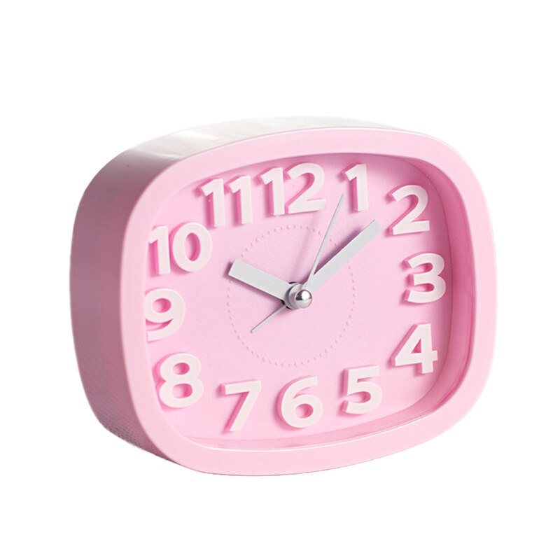 Mini Despertadores silenciosos con batería para niños, mesa de noche, escritorio, decoración del hogar, , cuadrado, portátil, colores caramelo: Pink