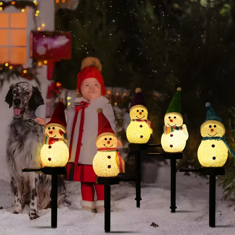 Christmas Pathway Lights Solar Powered LED Snowman Lamps Outdoor Ground Stake Light For Garden Patio Pathway Yard Decorations