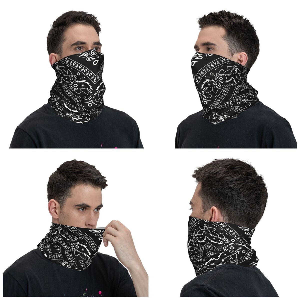 Custom Black Bandana Pattern Bandana Neck Gaiter for Hiking Cycling Women Men Wrap Scarf Paisley Style Headband Warmer