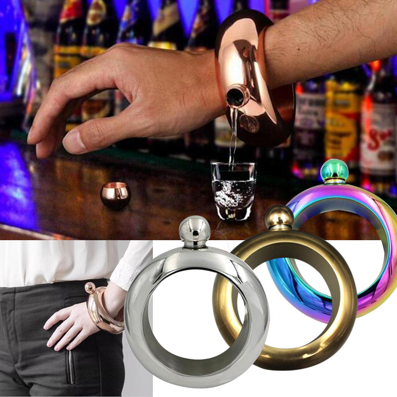 Bracelet rond Portable de 3.5oz avec couvercle en diamant, gourmette ronde, bouteille de bière, de Whisky, de mariage