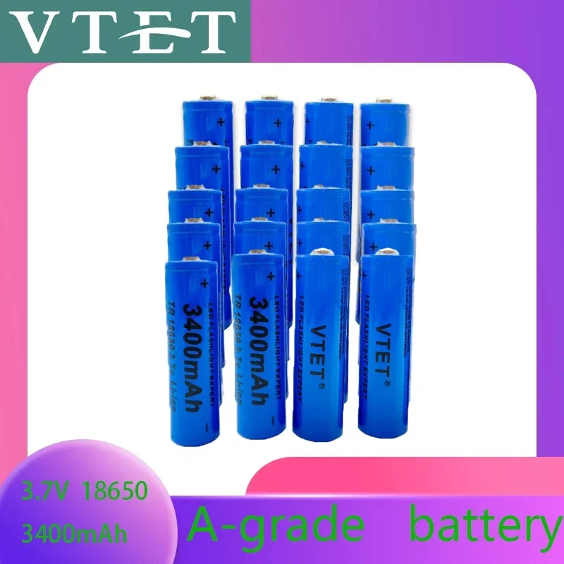 18650 3.7V 3400mAh Rechargeable Battery for Flashlight, Lithium ion Battery, Toy and Home Appliances A-grade battery: other