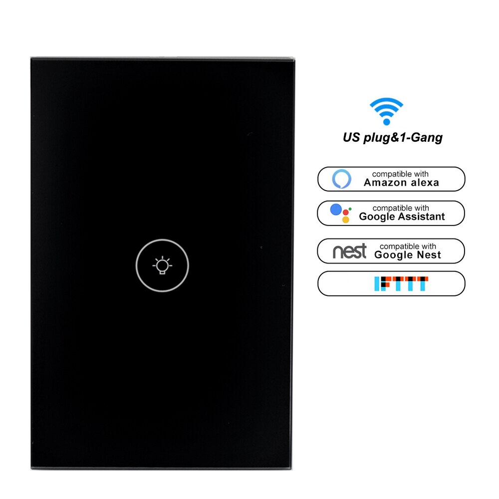 Voice Control Switch Smart Life Wi-Fi Switch Remote Control Touch Panel Control Voice Control Timing Fuction for Android iOS: Black US 1-Gang