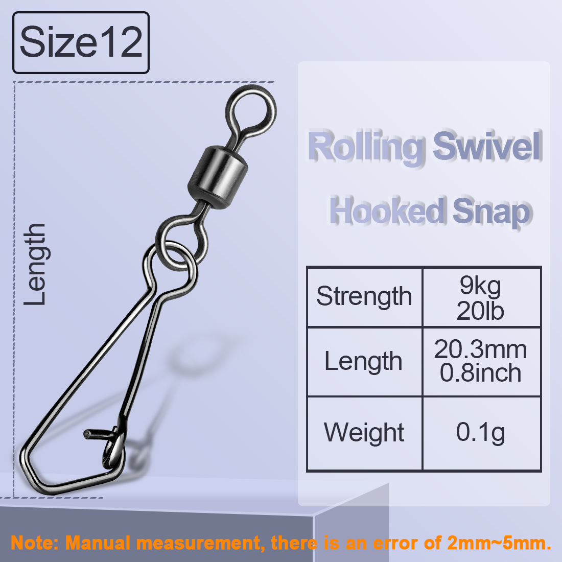 FishTrip Rolling Swivel with Hooked Snap Fishing Swivel Snap with Carabiner Stainless Steel Fishing Connector