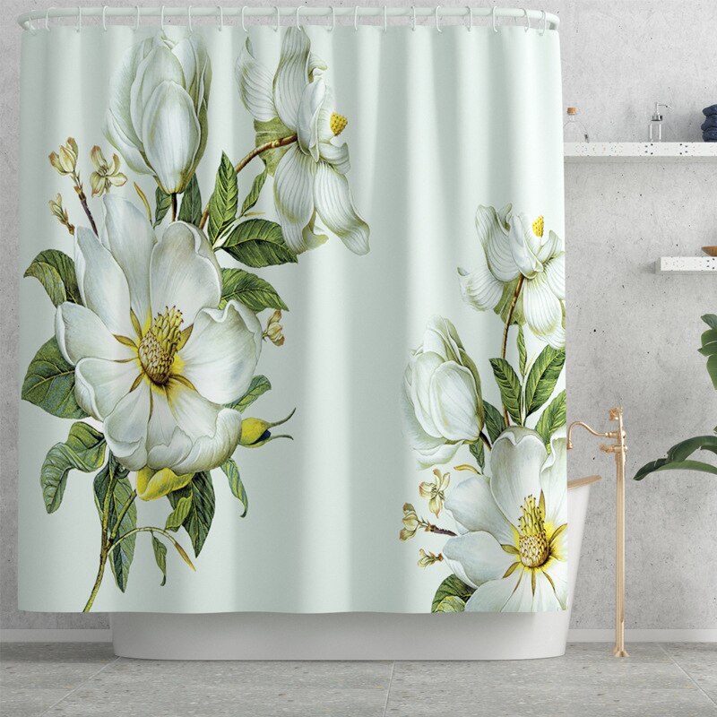 Floral Bathroom Carpet Shower Room Toilet Floor Mat Toilet Seat Cover Mat Bathroom Non-Slip Carpet Mat Set with Shower Curtain: Shower Curtain-729