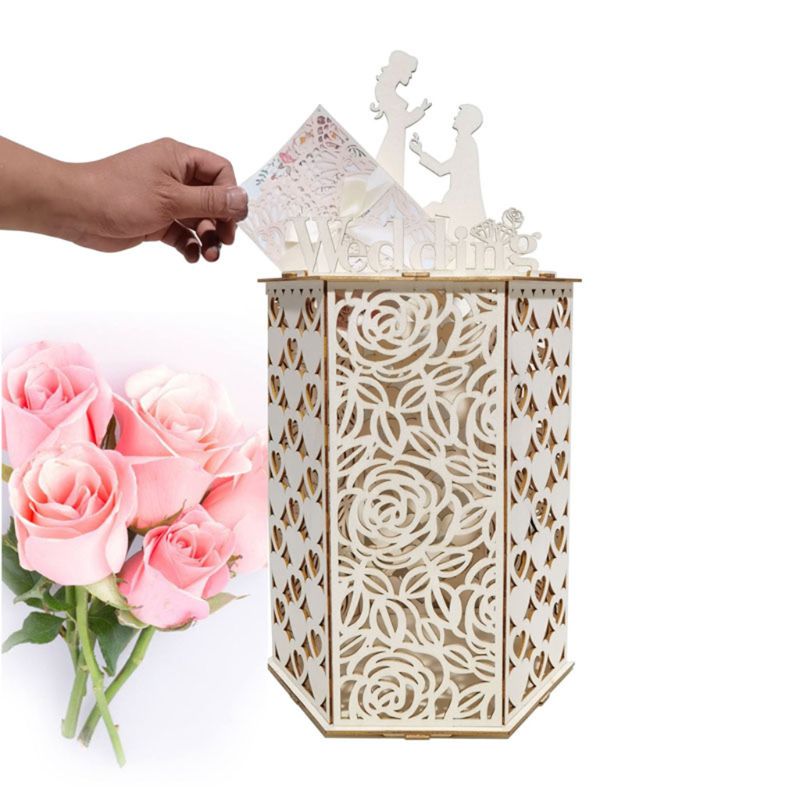 DIY Wooden Wedding Card Box Rustic Greeting Sign Holder Anniversary Party Supply M68E
