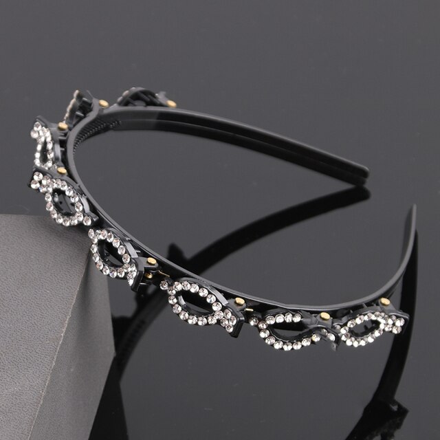 Bandas para el pelo de doble capa para mujer, bandana de pelo antideslizante hecha a mano con Clip de perlas, diadema trenzada de plástico a la , horquilla para peinado: style9