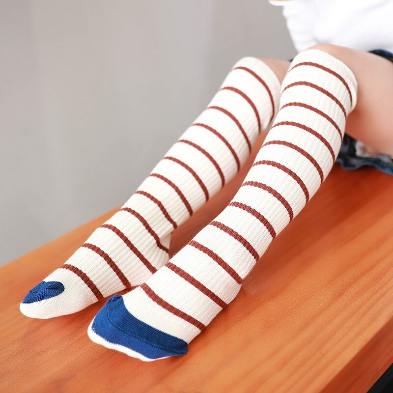 Cotton Girls Boys Football Stripes Socks Baby Kids Toddler Knee High Long Tube Socks Children Sports School White Socks Leg Warm: 6