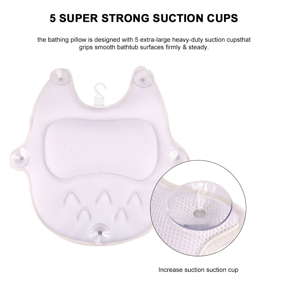 Cómodo cojín reposacabezas bañera cuello almohada en forma de búho bañera almohada baño cojín antideslizante ventosa Spa