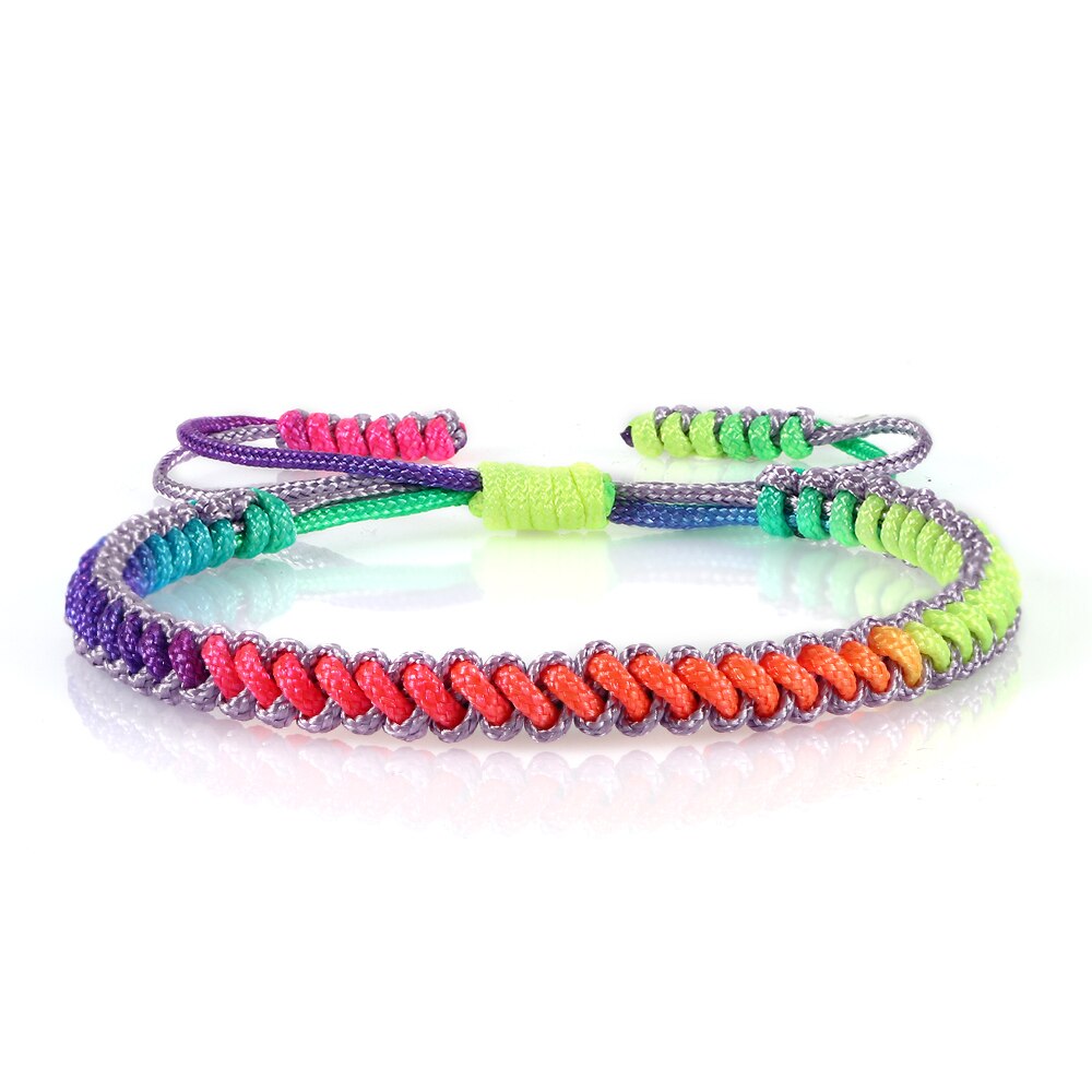 16 Colors Rainbow Rope Braided Tibetan Bracelet Colorful Handmade Knots Thread Adjustable Bangle Women Men Unisex Buddha Jewelry: Purple Rope 2