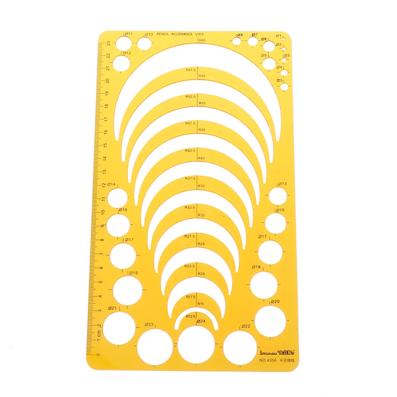 1 Pc Yellow Resin Template Ruler Stencil Measuring Tool For Drawing Many Size Round Circle Office And School Supply
