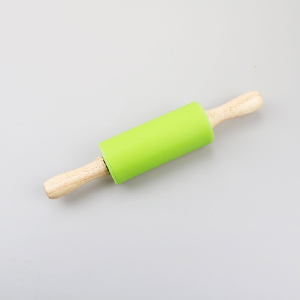 Silicone World Non-stick Siliconen Deegroller Houten Handvat Fondant DIY Gebak Deeg Meel Roller Keuken Bakken Koken Gereedschap: Donker Kaki