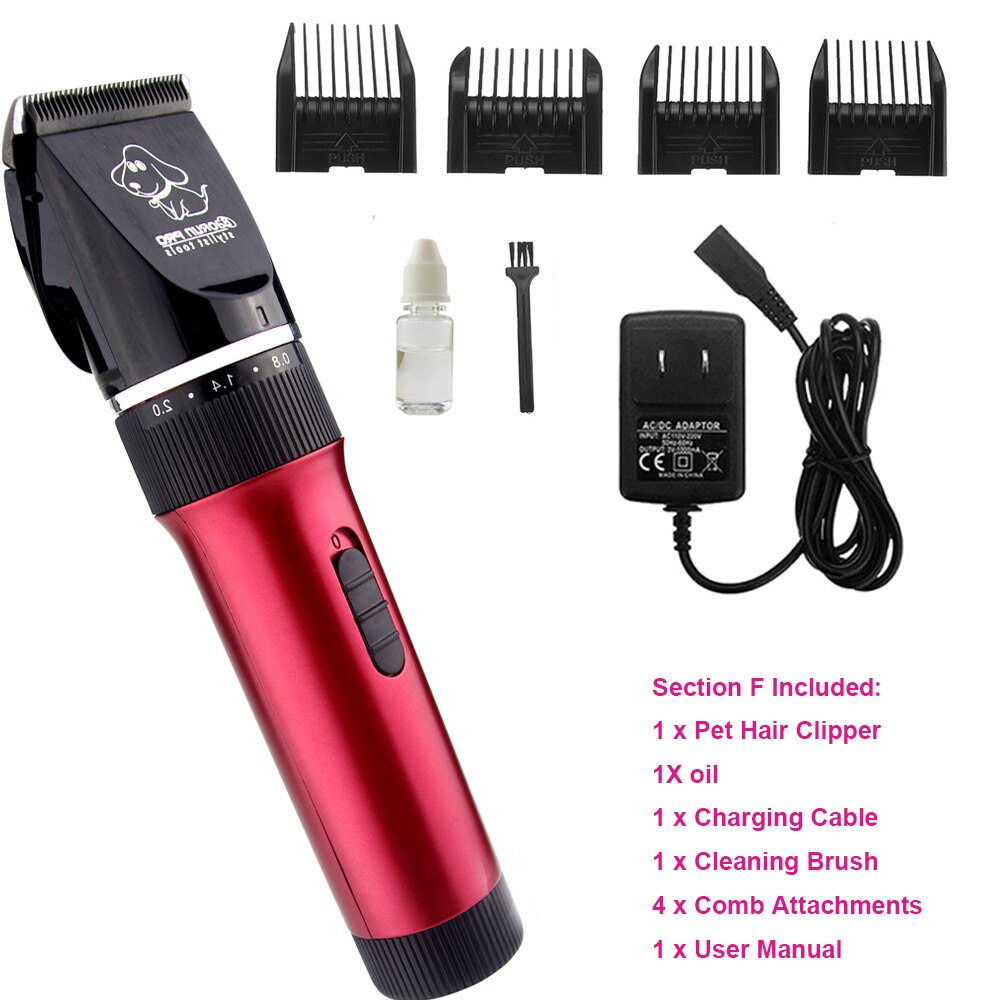 Pet Hair Trimmer Electric Rechargeable Cat Clipper Grooming Cutters Powerful Shaver Machine For Animal 110-240V: Red A