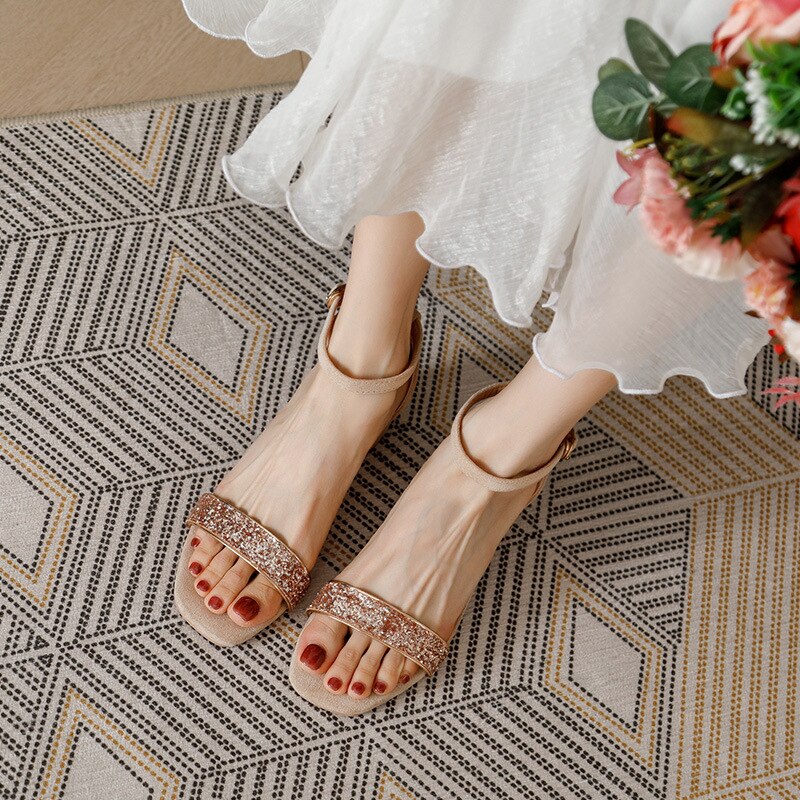 Sandalias bajas de cuero para mujer, zapatos de tacón bajo, de goma, estilo romano, de talla grande