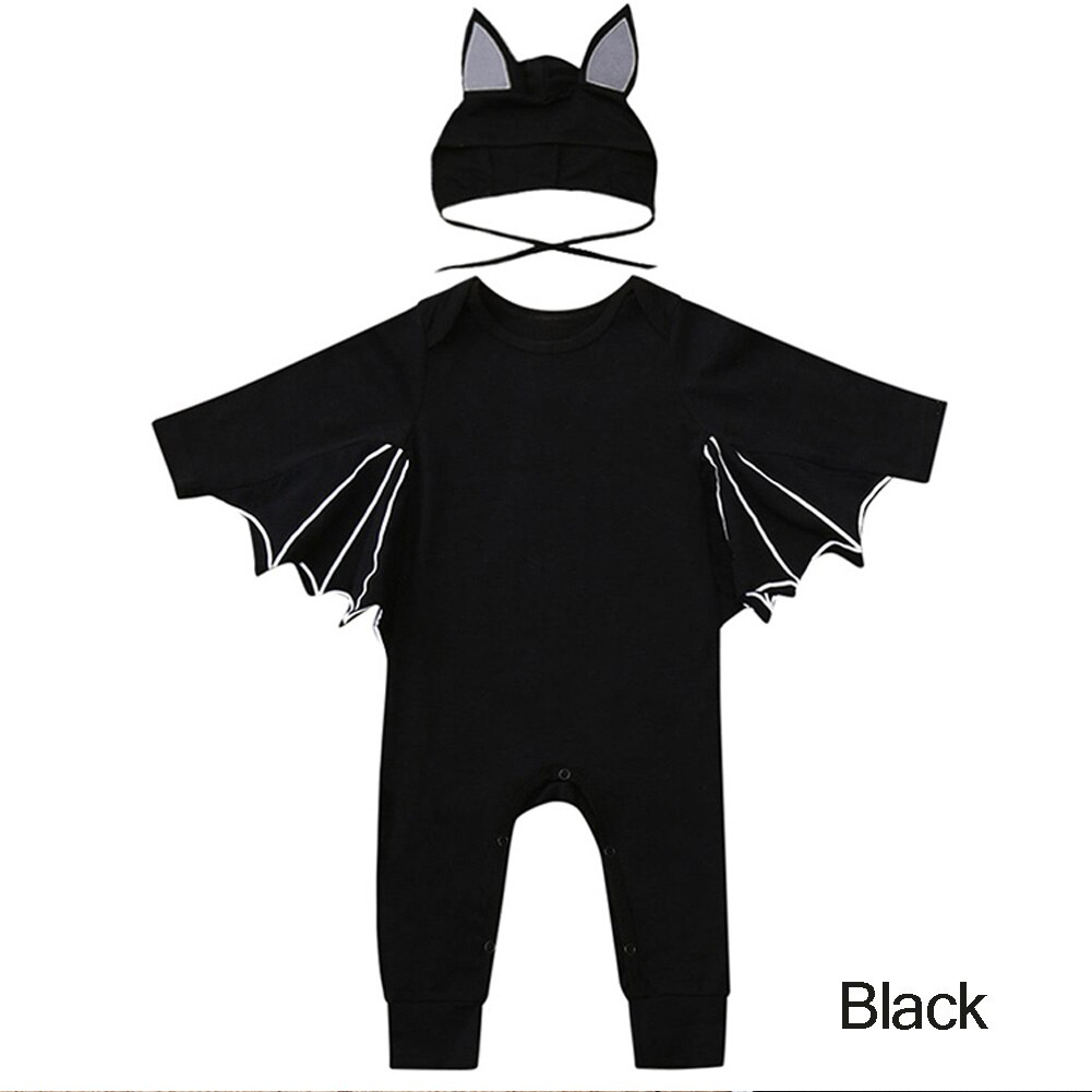 Halloween bebê recém-nascido roupas da criança do bebê meninos meninas halloween bat cosplay traje de manga longa macacão chapéu conjunto: Black / 24 Months