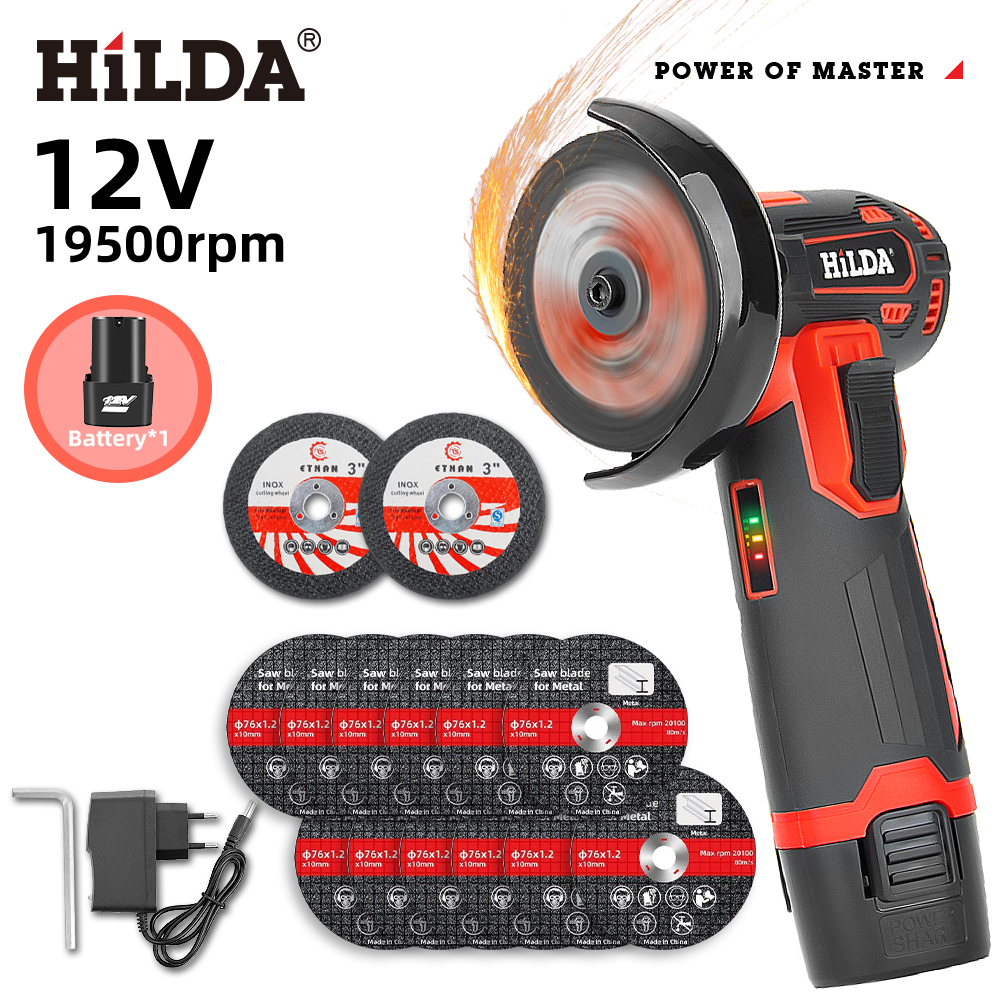 HILDA 12 V Mini-Winkelschleifer, Auto-Reparatur-Bürstenmotor, wiederaufladbar, zum Schneiden von Diamanten, kabelloses Elektrowerkzeug, Polieren und Schleifen: Gold
