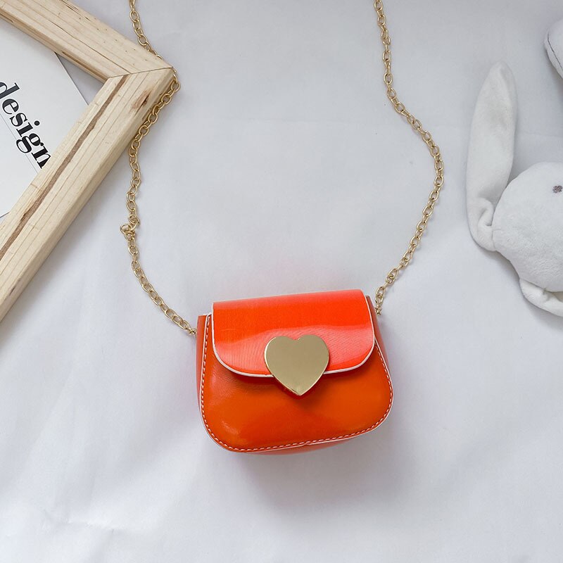 Kids Purses and Handbags Cute Mini Leather Heart Crossbody Girls Coin Pouch Kid Wallet Baby Clutch Bag: Orange