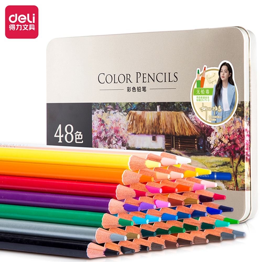 Deli 48/72 Oily Colored Pencils Coloring Pen Color Lead Oily Children Beginners Water-soluble Hand-Painted Pen Art Supplies