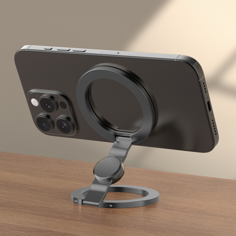 Uchwyt na telefon z żyroskopem na opuszku palca 360 ° Magnetyczny uchwyt na telefon z obrotową podstawą, dwustronny magnetyczny wspornik robić iPhone'a, mocowanie robić ściany lub szkła.: czarny