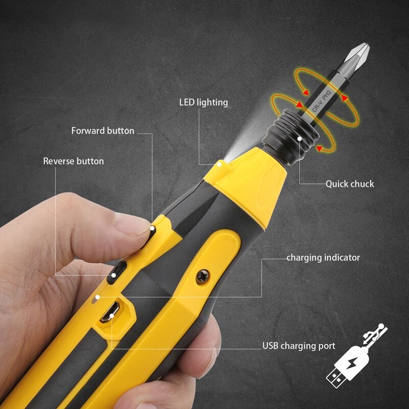 44Pc Electric Screwdriver Set USB Rechargeable Wireless Screwdriver Set Forward And Reverse Cordless Screwdriver