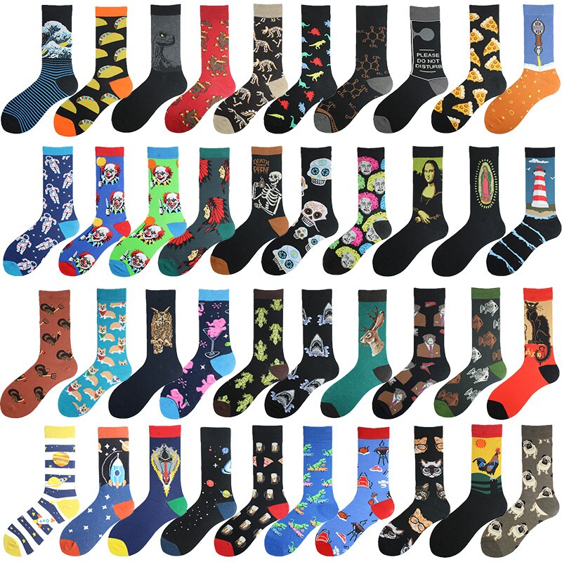 Gelukkig Kleurrijke Grappige Sokken Mannen Skateboard Shark Dinosaurus Astronaut Planeet Divertidos Hip Hop Sokken Harajuku Unisex Crew Sokken
