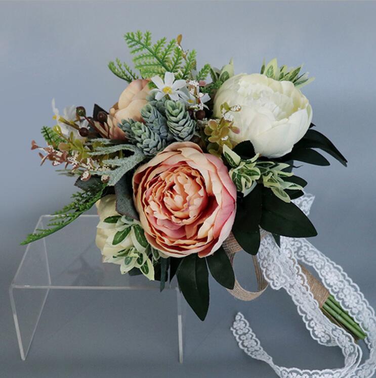 Bridal Wedding Boeketten Roze Champagne Boeket voor Bruiden Kunstbloem Bruidsboeket AA037: as photo