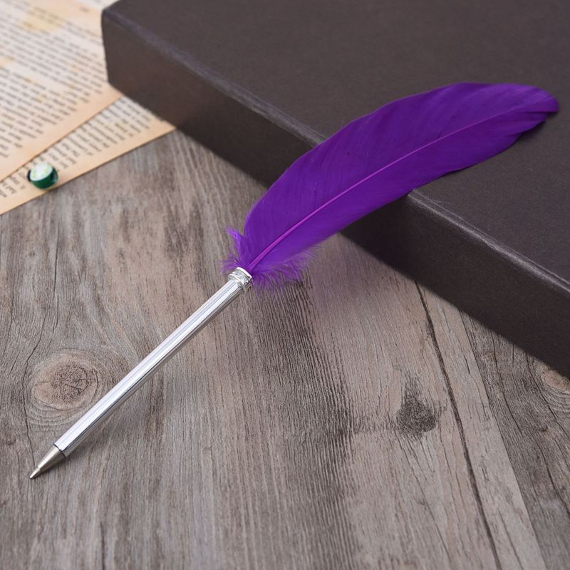 1pc Multicolour Feather Pens Guest Signing Business Ball Pen Paint By Number Pen Wedding Reception Quill AAA0361: Dark Purple