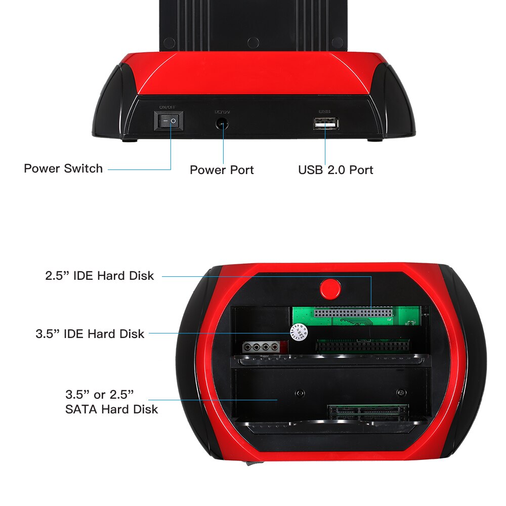 Station d&#39;accueil pour disque dur IDE SATA 2.5 &quot;/3.5&quot;, double HDD, USB 2.0, EU, boîtier externe