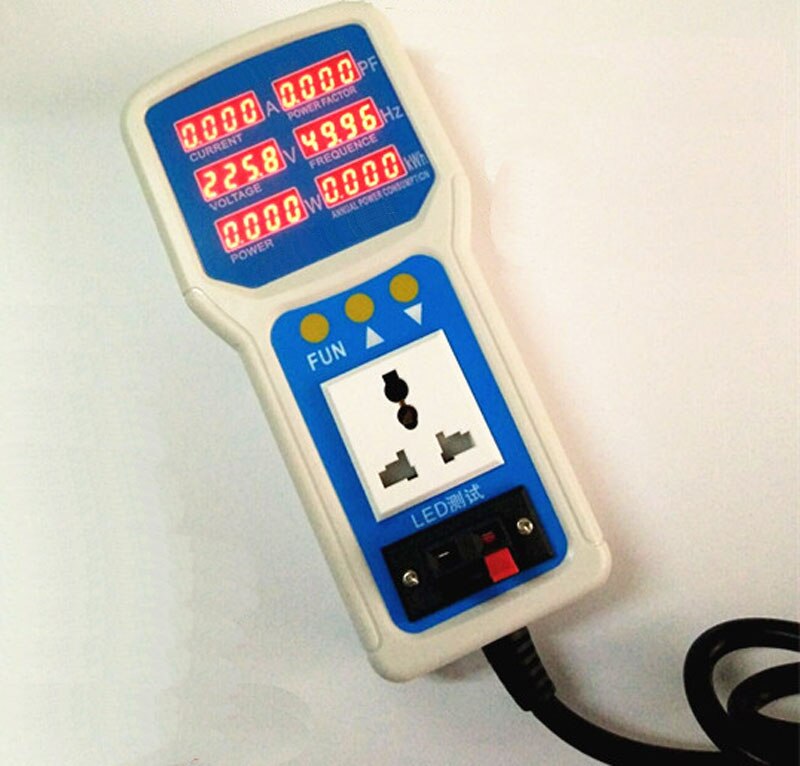 Digital Handheld electricity monitor with Euro plug A V Hz power factor active power and annual power consumption