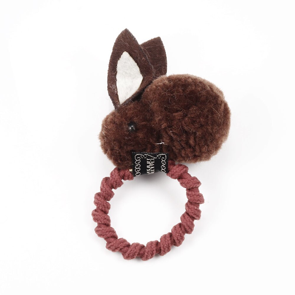 Leuke Bal Konijn Haar Ring Vrouwelijke Tie Touw Koreaanse Elastische Rubber Haarbanden Bunny Haar Touw Kinderen Haar Accessoires: Coffee